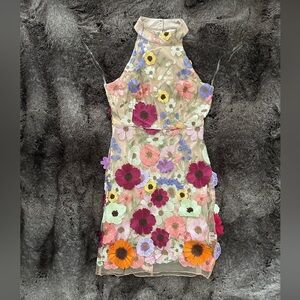 Floral Appliqué Halter Mini Dress - NEW